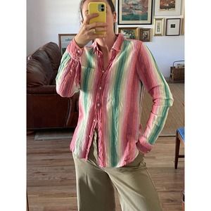 J Crew Linen Multicolor Stripe Button Down Size 6